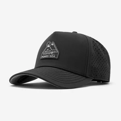 For Men Custom PVC Patch 5 Panel Black Laser Cut Perforated Hole Quick Dry Baseball Structured Dad caps performance golf hat