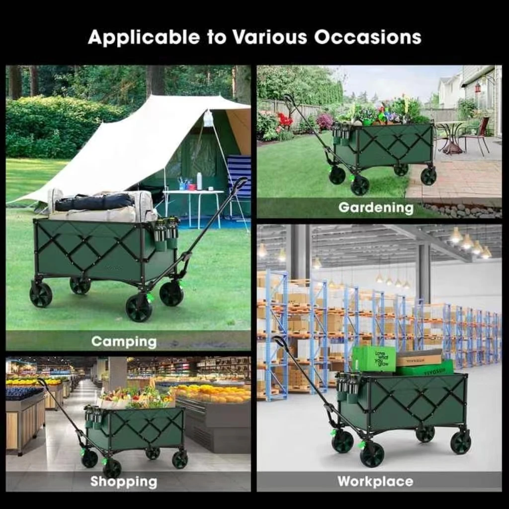 Heavy Duty 4 Wheels Collapsible Folding Wagon Outdoor Utility Large Capacity Beach Shopping Camping Cart Foldable