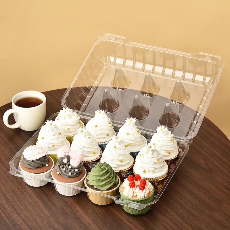 transparent cupcake box pet 6t 12t 24t clear plastic clear cupcake boxes mini cup cake containers with dome