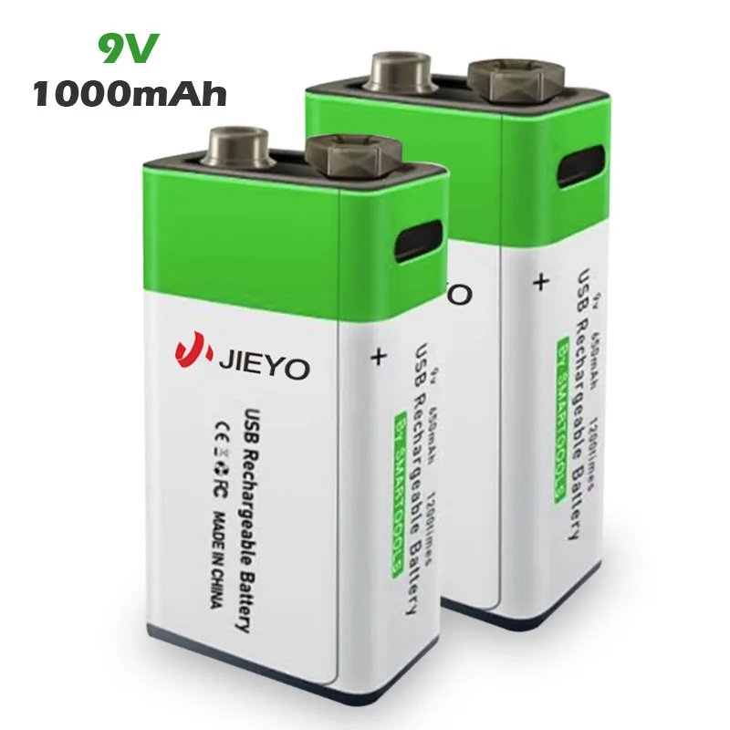 Real Capacity Li-ion Lithium 9 volt 650mAh 1000mAh Lithium 9V USB Rechargeable Li ion Battery