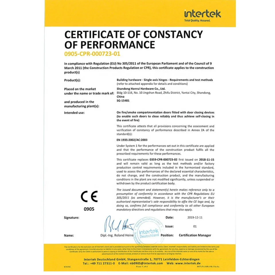 BS EN 1935 grade 13 HANRUI BRAND load bearing capacity up to 120kgs and durability tested to 20000 cycles for steel/timber door