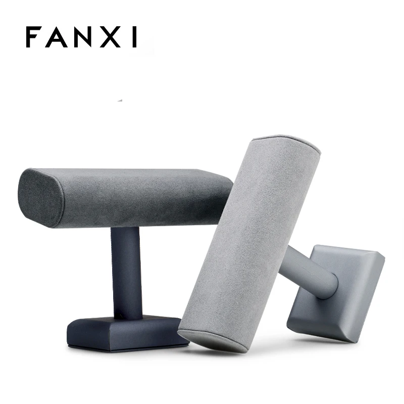 Новое поступление подставка для демонстрации ювелирных изделий FANXI из твердой древесины и искусственной кожи серая