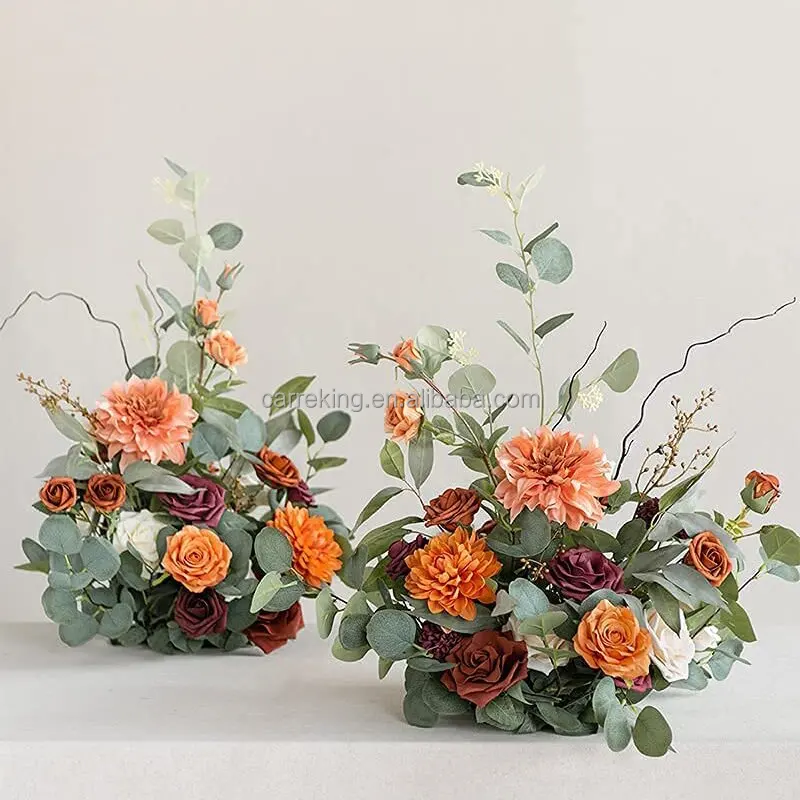Lower Price Artificial Flower Teal & Orange Arrangement Free Stand Flower For Wedding Archway Decor