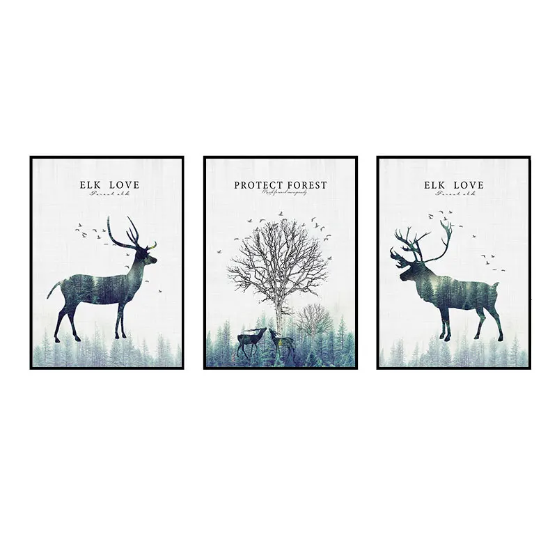 
Недорогая Картина на холсте, олень и лес, декоративное искусство, роспись HD, дикая живопись, Современная картина маслом для дома 