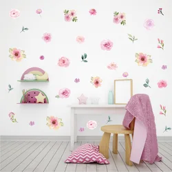 MZL Pink Floral Wall Stickers Watercolour Girl Bedroom Living Room Wedding Party Floral Decoration Self Adhesive Wallpaper
