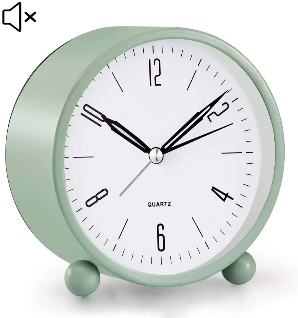 4 inch Round Alarm Clock Non Ticking Super Silent Clock Bedroom Bedside Small Alarm Clock