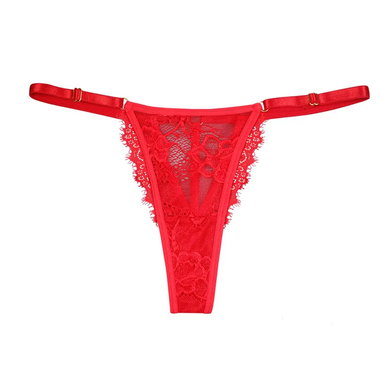 Custom Red Lingerie Ruffles Lace Floral Print Mesh Christmas Thongs G String for Women