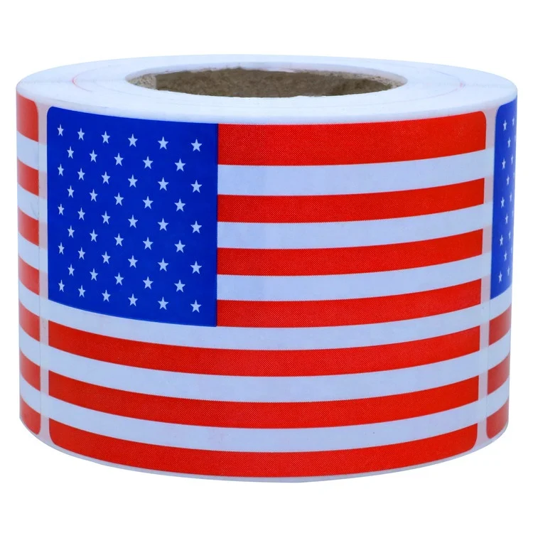 Hybsk America USA Flag Labels Red White Blue 2 x 3 Inch Squares 300 Adhesive Stickers