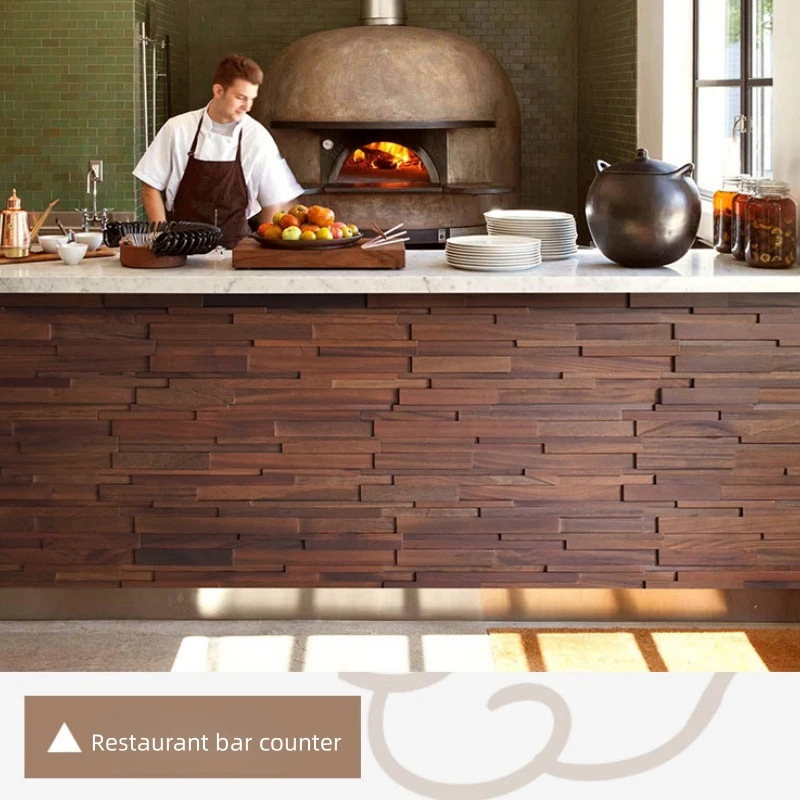 Walnut Wood Vertical Line Solid Wood Mosaic Background Wall Tiles Decorated With Wooden Mosaic