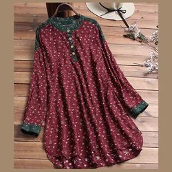 Printed Top Long Tunic Block Pointed-Hem Scoop Neck Tunic Women Printed Top Floral Tops for Woman