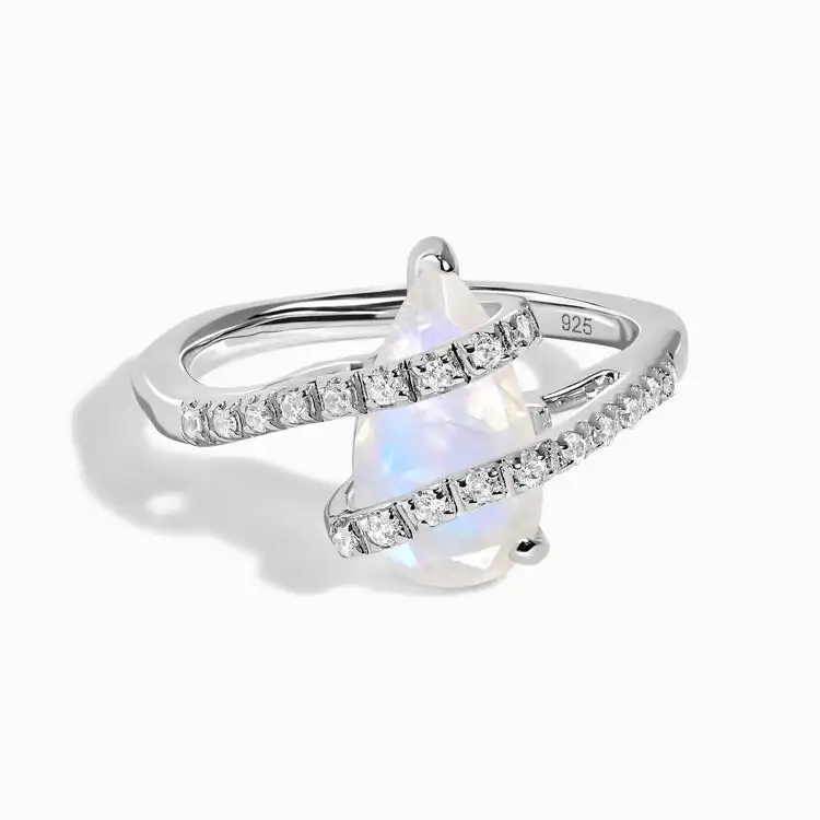Beautiful Pear Cut Fashion Fine Jewelry Rainbow Moonstone Wedding Engagement Ring Diamond Rings