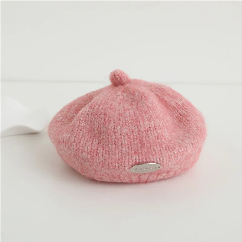 2024 High quantity Baby Knitted beret Autumn Winter  cute retro New Born Warm ear protection kids  Hats custom logo washlable