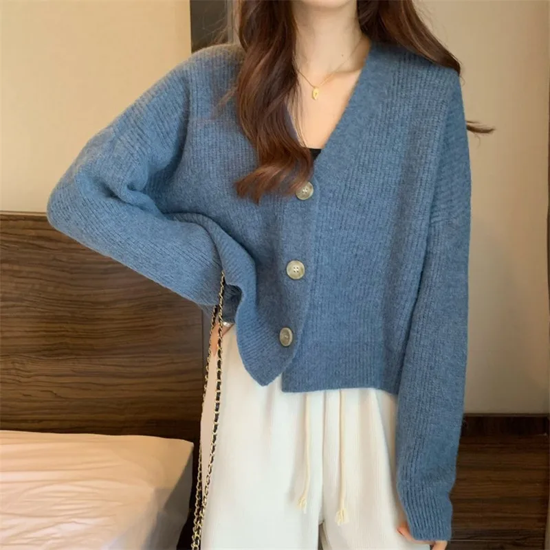 Dropshipping Korean Women Loose Sweaters Autumn Winter Long Sleeve Soft Knitted Button Open Front Cardigan Ladies Knit Coats