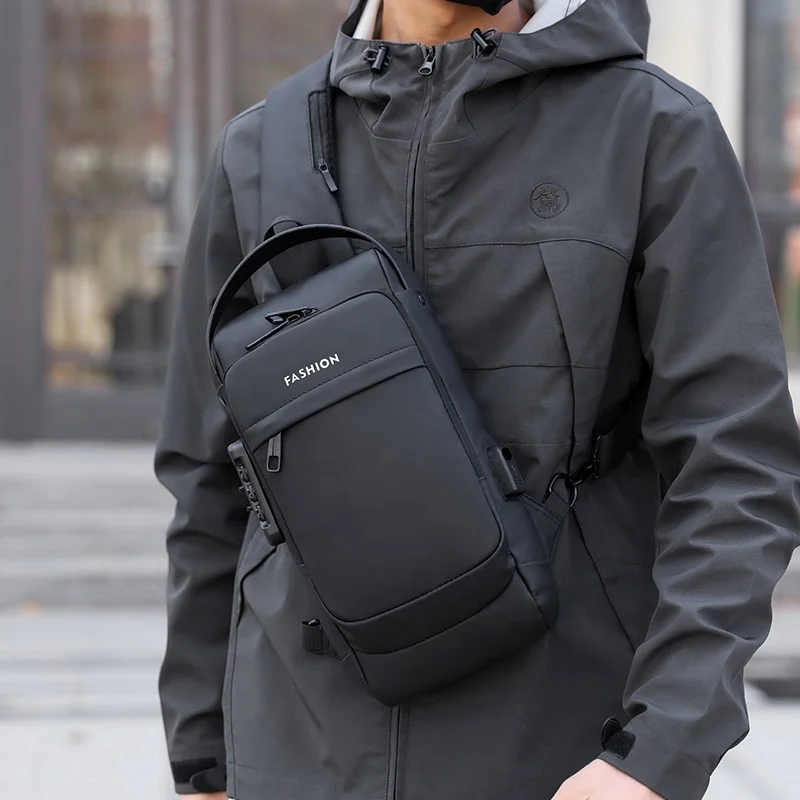 New Design Outdoor Sports Shoulder Messenger Bag Fashion Waterproof Chest bag USB men Cross body Sling Bag Men