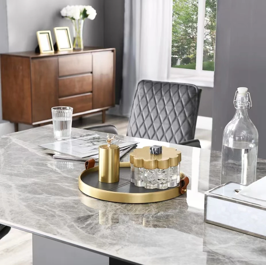 Hotel storage tray customised light luxury gold  brass tray upscale metal hotel serving round hotel amenities tray