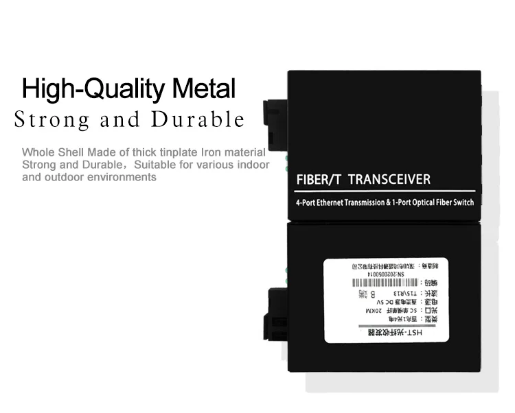 Promotion 100M Ethernet Fiber Media Converter HST-100M-20KM-A/B TX1310/RX1550nm 1 fiber 4RJ45  ports SC fibre Optic Equipment