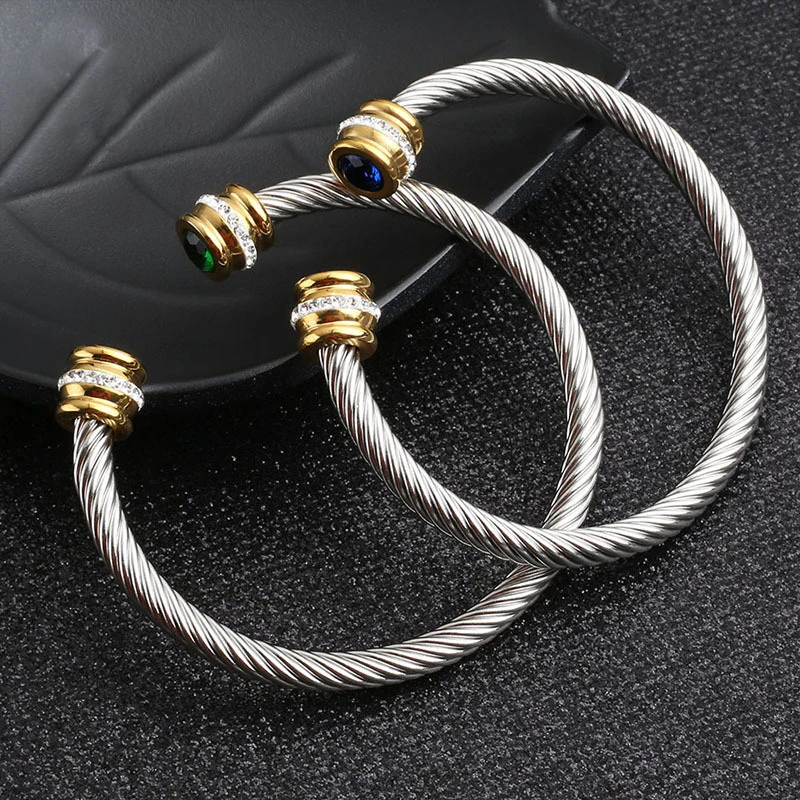 fashion jewelry stainless steel birthstone cuff bracelet crystal for