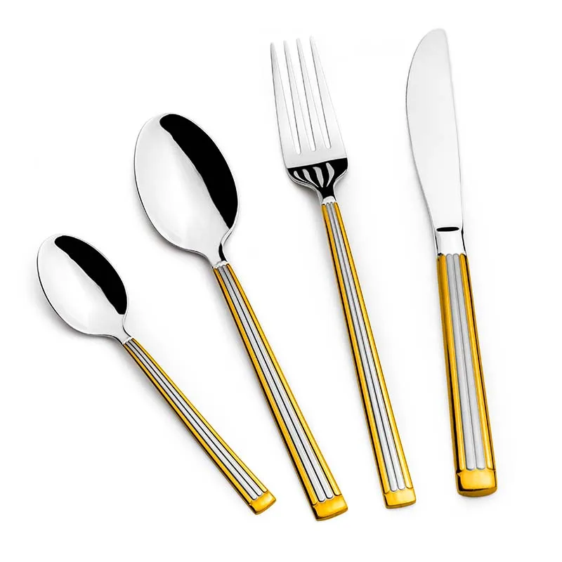 Luxury spoon and fork set stainless steel 24pcs gold flatware set