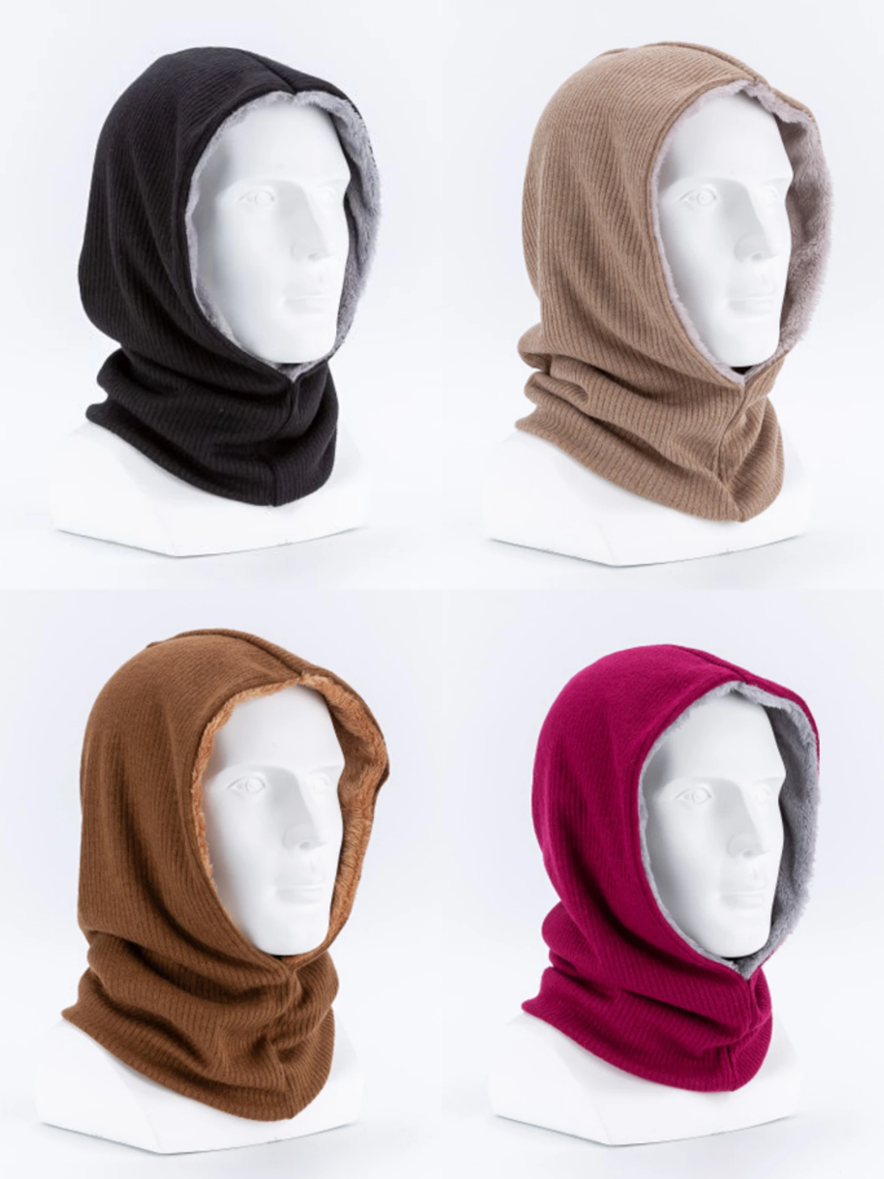 Winter outdoor unisex Acrylic fur polar fleece Hooded crochet brushed collar headwear Acrylic and synthetic wool