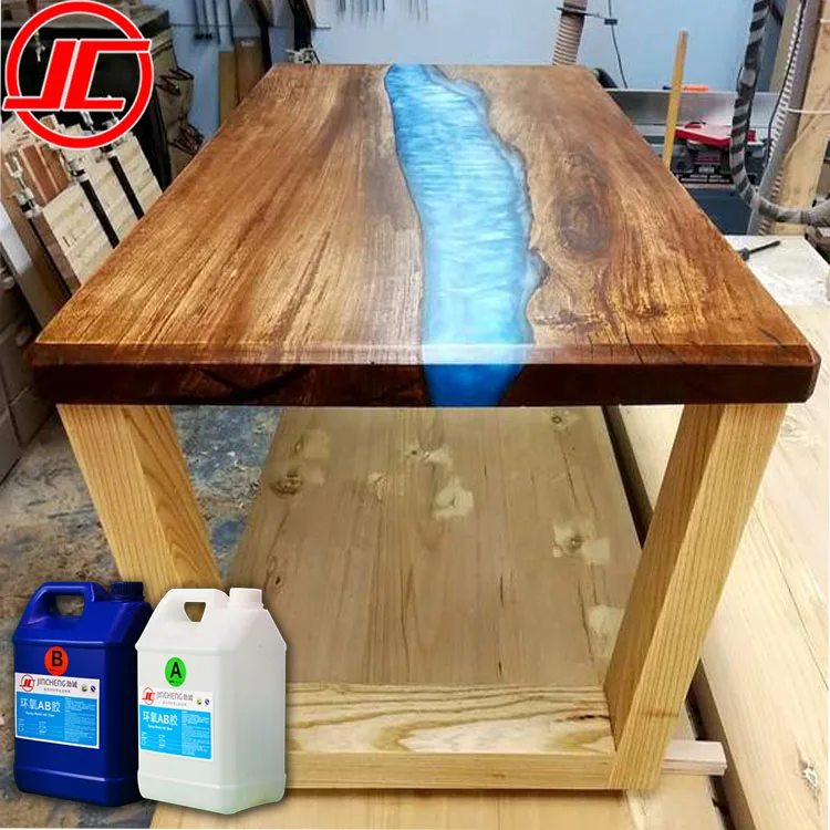 
Crystal Clear Epoxy Resin for Dining Table River Live Edge Table Unique Design Solid Wood 