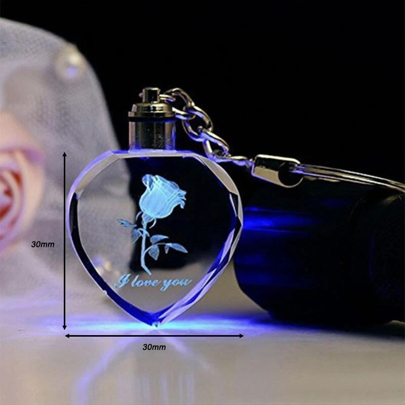  Wholesale 3D Laser Engraved Crystal Heart Shape Keychain With Customer Design