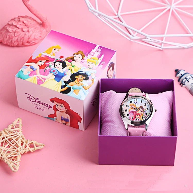 Fashion Cartoon Leather Boys Girls Kids Watches with Colorful Retail box Princess Children Clock Watches For Birthday Gifts