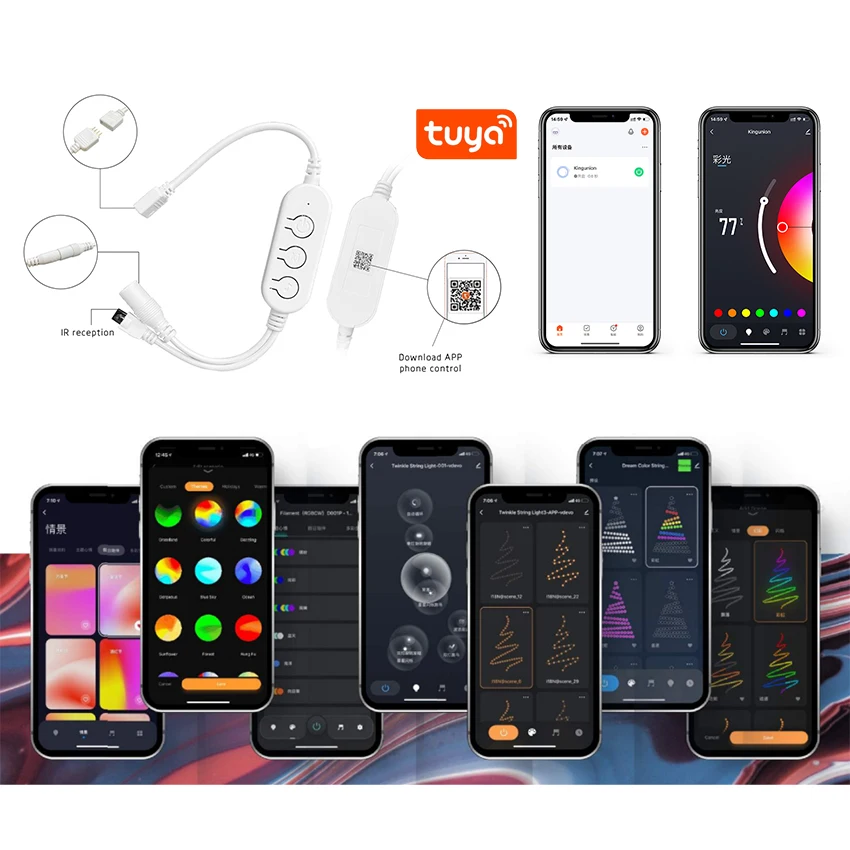 TUYA Wifi App Control RGB Strip Kit Music Sync Voice Control 5050 3M 5M 10M Waterproof TV Backlight RGBIC Smart Strip Lights