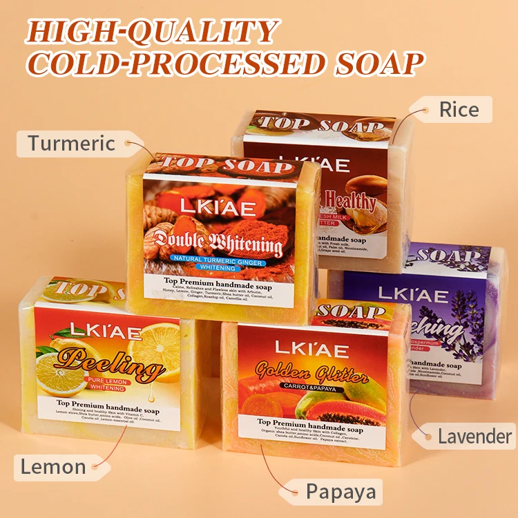 Korean Organic Herbal Sunflower oil Kojic Acid Carrot Papaya Extract Lemon Anti-ance Black Skin Soap With Skin Whitening