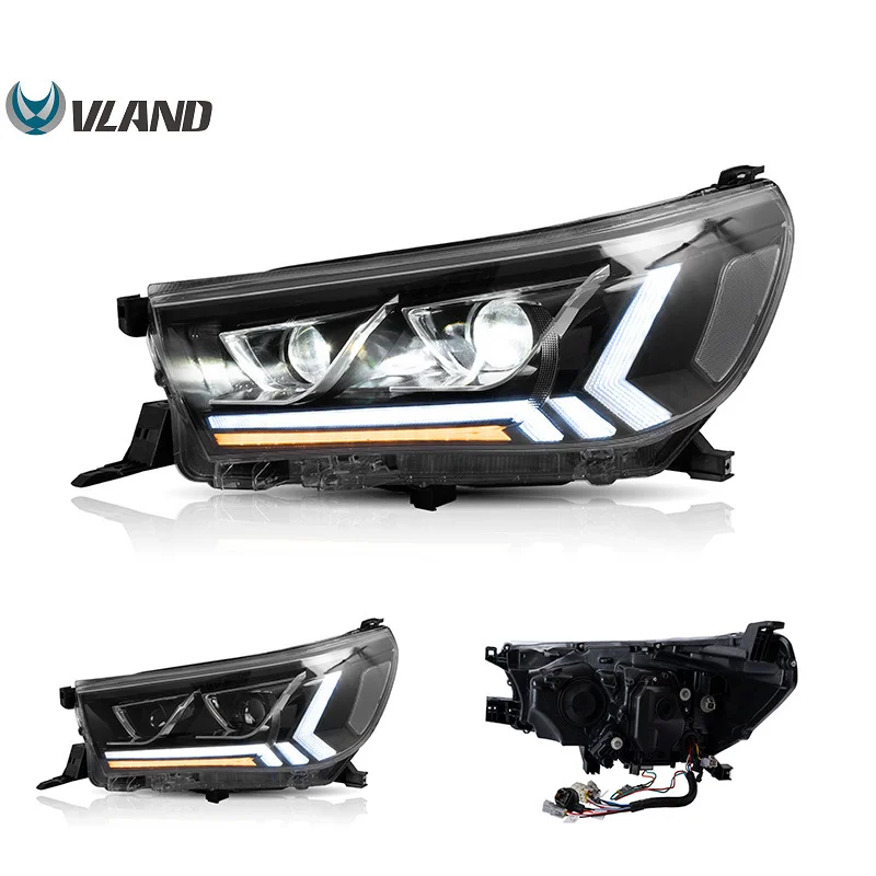 Оптовая продажа, налобный фонарь VLAND Factory 2015-2019, светодиодный последовательный поворот, фары Vigo Revo Recco для Toyota Hilux