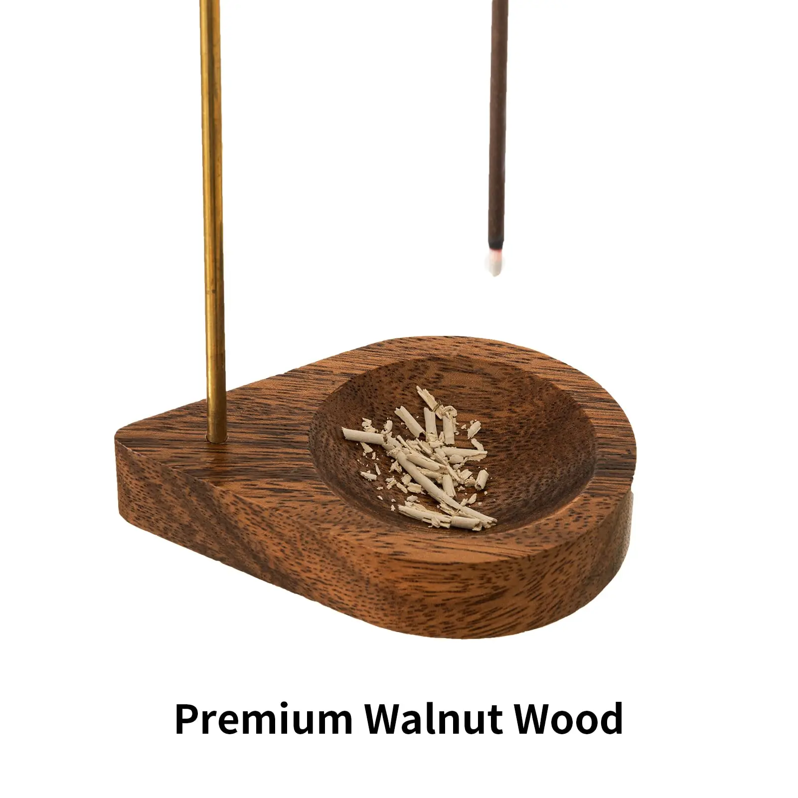 Brass Incense Burner Holder for Home and Office Decor, Modern Incense-Stick Holder,Incense Holder with Walnut Base,