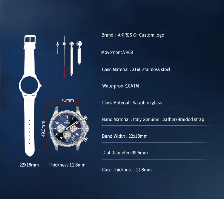 OEM Akires Chronograph Automatic Movement Quartz Watch TOP Brand Luxury Wrist Watch For Men Chronograph Business Watch