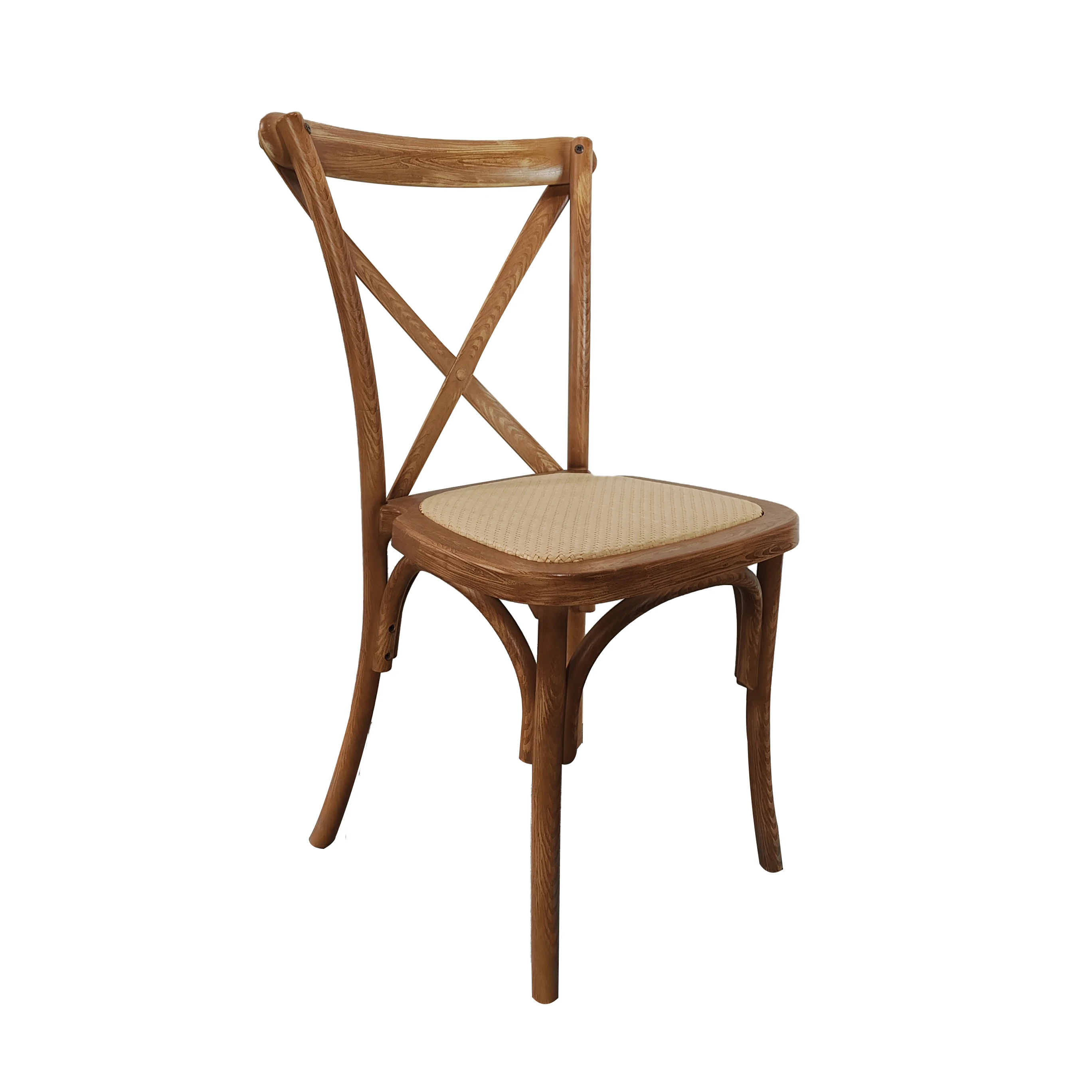 Wholesale Stackable Provincial French Antique Classic Vintage Oak Wood X Cross Back Chair Commercial Indoors Outdoor Banquet