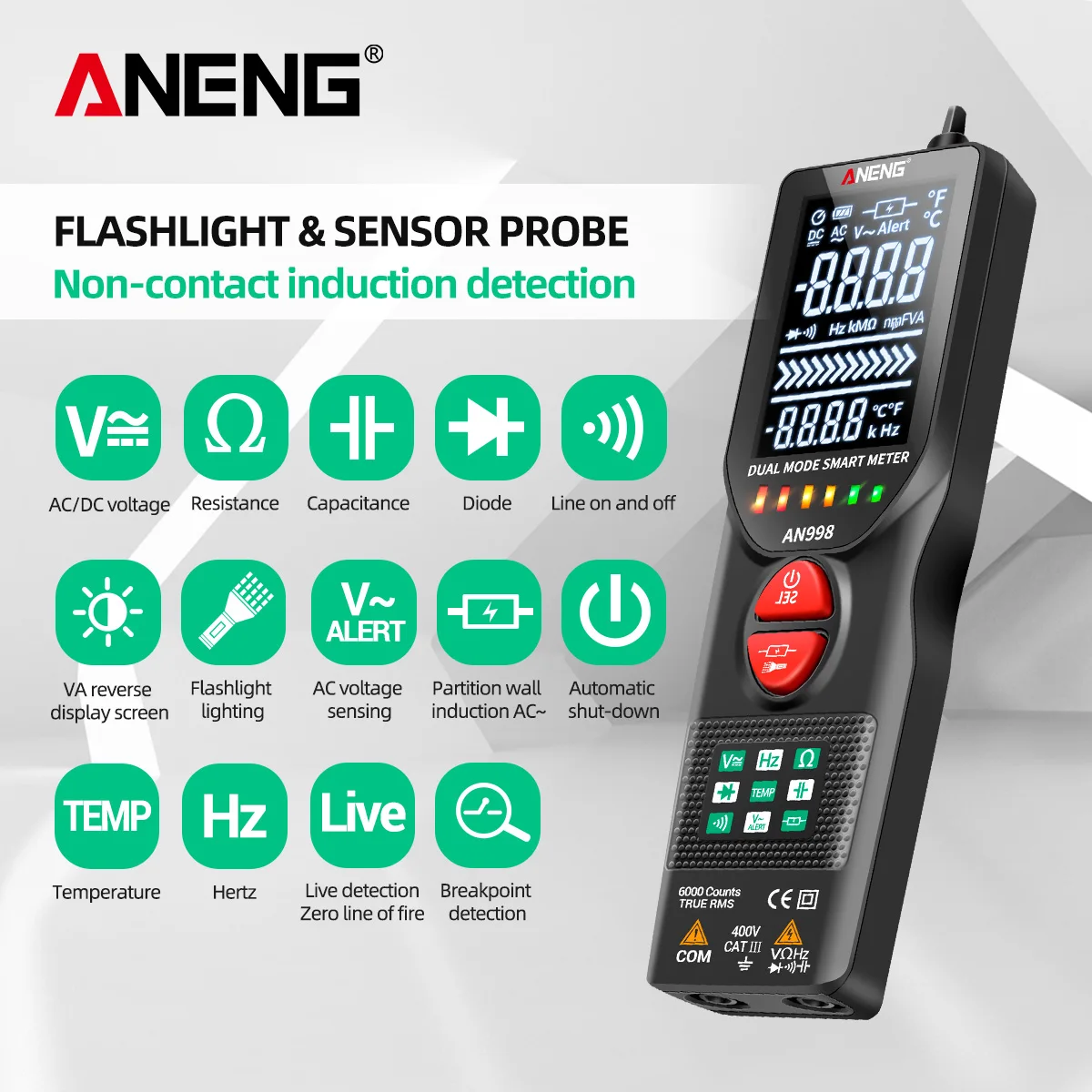 ANENG AN998 Digital 6000 Count Professional Multimeter Electronic Auto Range AC/DC Voltmeter Temperature Ohm Hertz Detector Tool