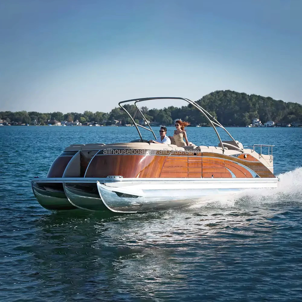 Allhouse Pontoon Boat 23 Ft Luxury Floating Pontoon Boat Fiberglass Yacht Pontoon Boat with Arch