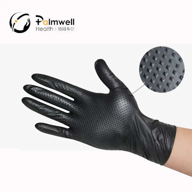 Disposable mechanical thick orange Black nitrile gloves Diamond Textured industrial glove