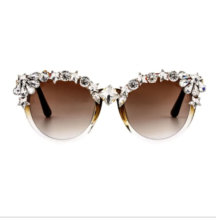
Wholesale New Fashion Women Rhinestone Decorative Cat Eye Sunglasses Female Vintage Mirror Sunglasses for girls 100% UV400 