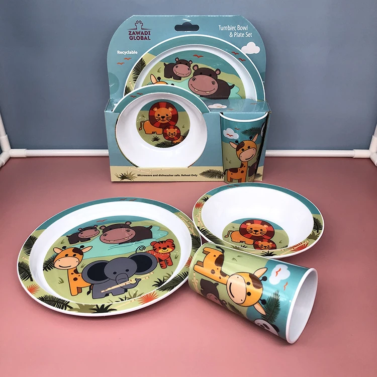 Super Markets Unique Design Hot Sale Customized Reusable Printing Plastic Plate Set Dinnerware set