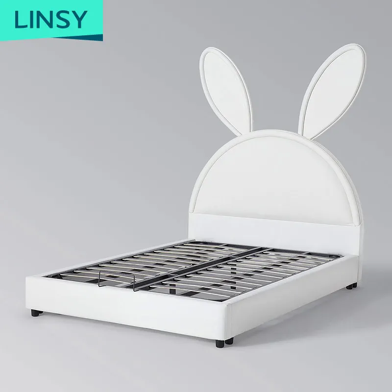 Linsy розовые кроватки для детей односпальные деревянные модные современные детские кожаные кровати девочек принцессы