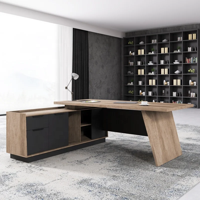 loft industrial trend modern L shape design oak office executive table