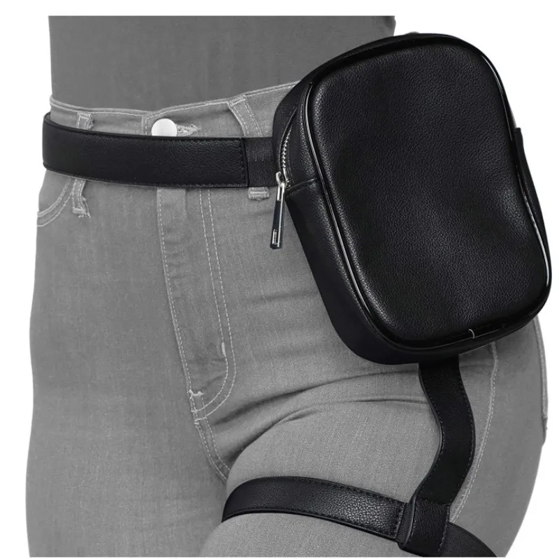 Custom Leather Fanny Pack Fashion Thigh Harness Bag Outdoor Sport Drop Leg Bag Small Black Leg Bag with Adjustable Strap