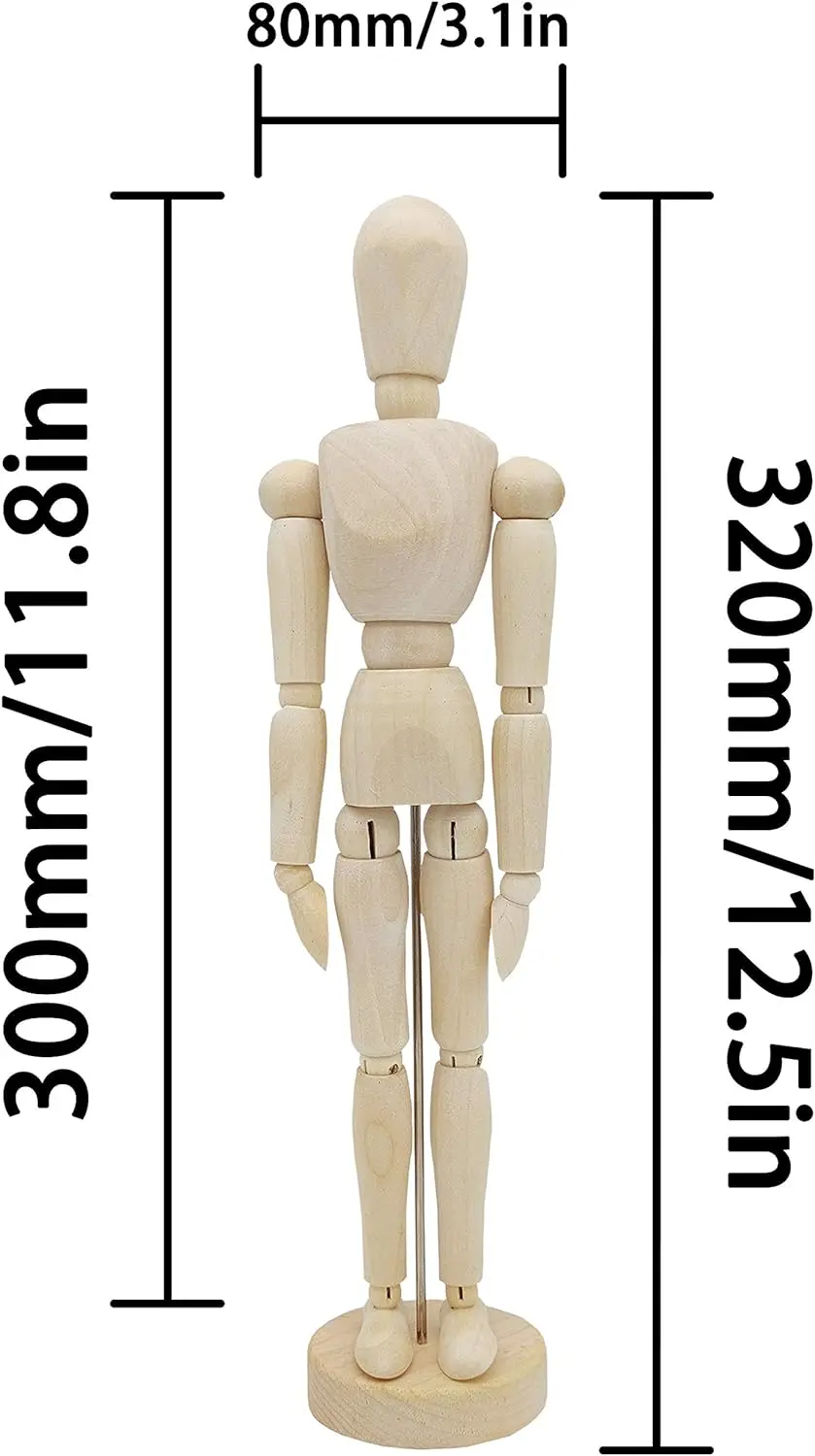 Custom 12' Wooden Artists Manikin Sketching Drawing Articulated Jointed Mannequin Wood Human Figure Model for Home Decoration
