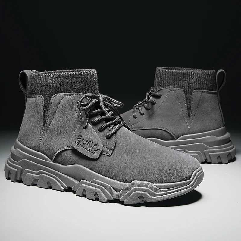 Мужские Фланелевые ботинки, черные ботинки с высоким берцем, рабочая обувь, Осень-зима 2022