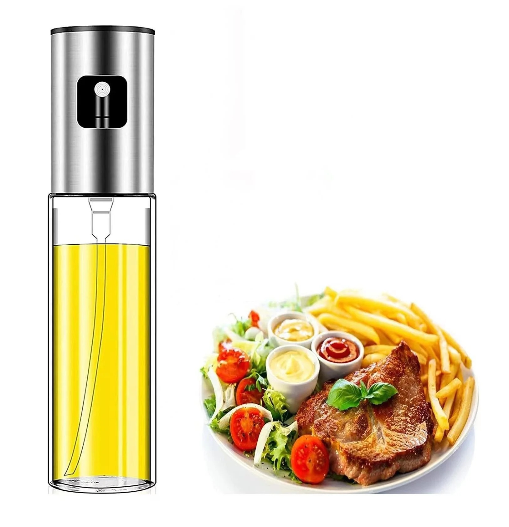 3.4Oz Food-grade Glass Olive Oil Bottle 100ML Oil Sprayer Oil Spray Dispenser Bottle for BBQ Baking Cooking
