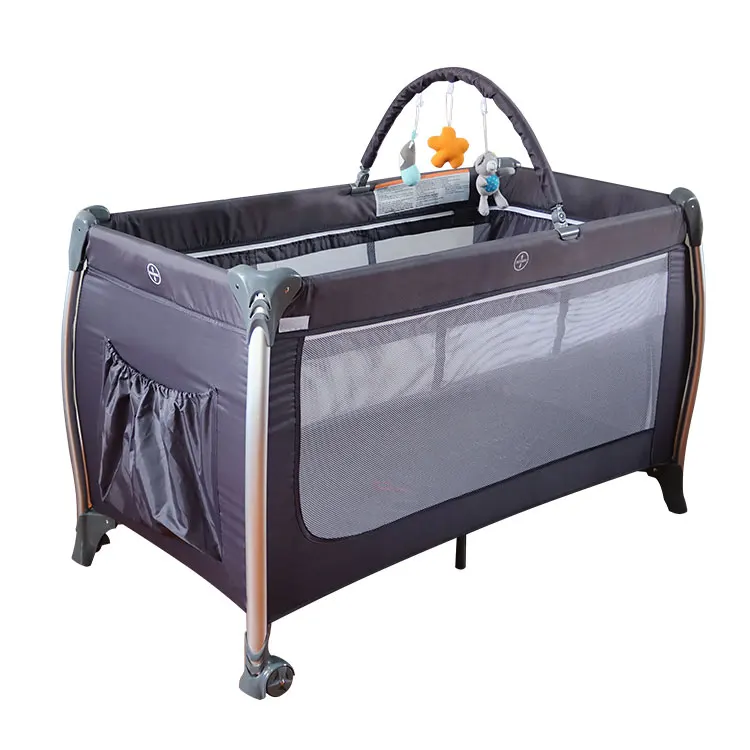 OEM ODM Wholesale Metal Baby Cot Bed Portable Baby Playpen with Removable Selected Aluminum Feet Tube Outside
