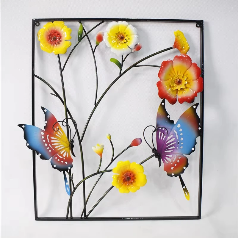 Outdoor and Indoor Metal Wall Art Sculpture Home Butterfly with flower Hanging Decor animals wall ornament