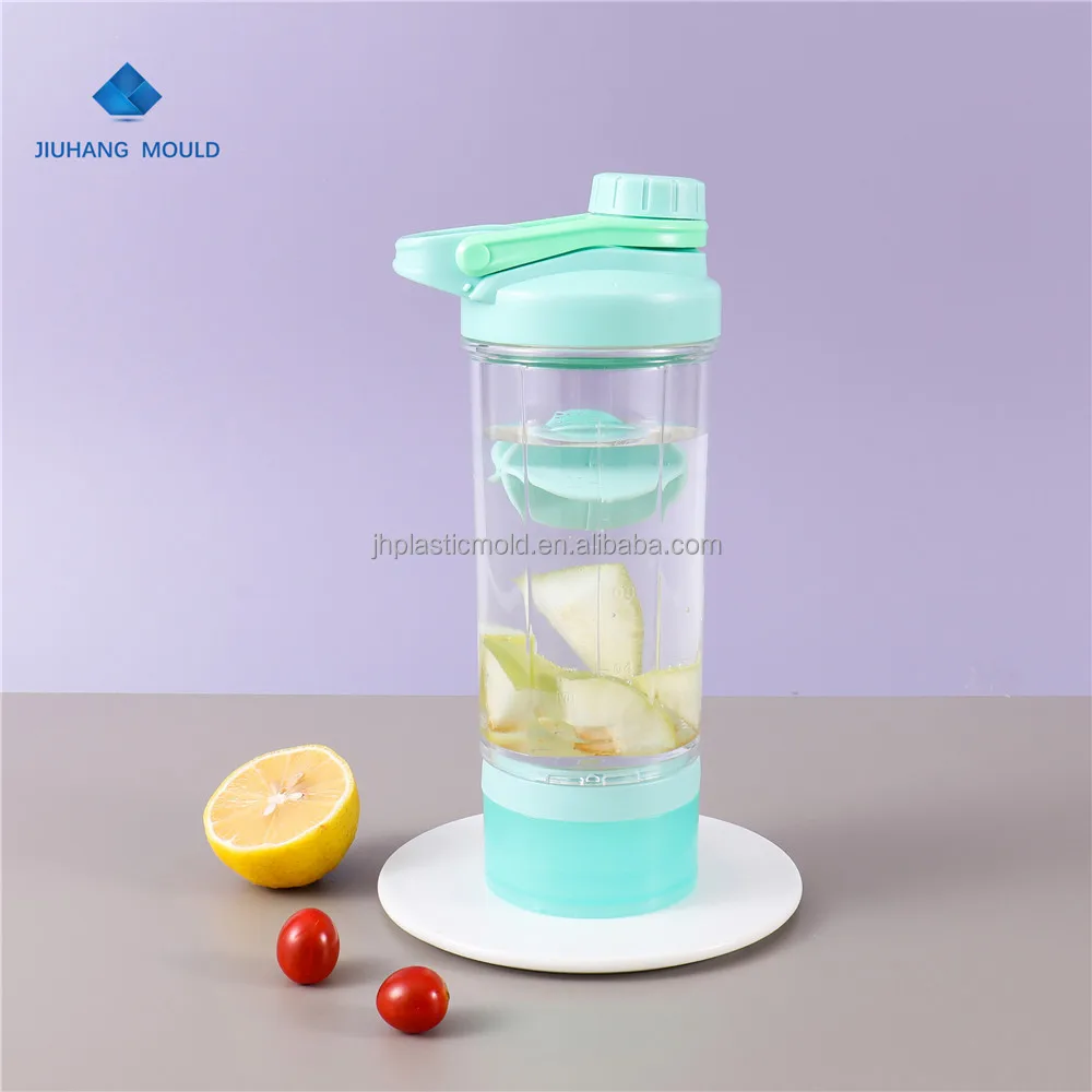 Custom 500ml double twist lid clear AS plastic shaker water bottle with pill powder compartments