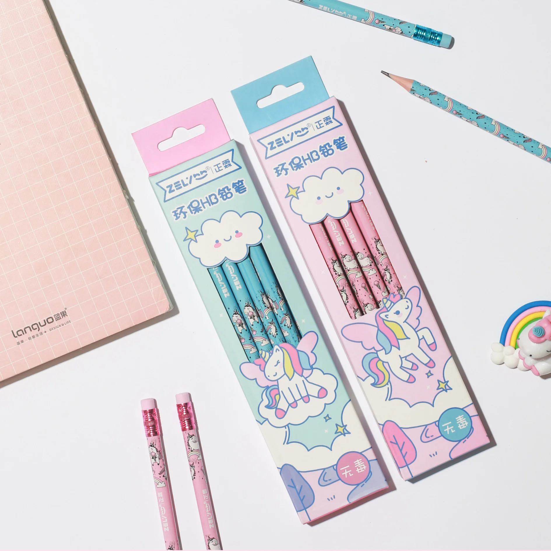 Round cartoon lead pencil with eraser environmental protection non-toxic hb