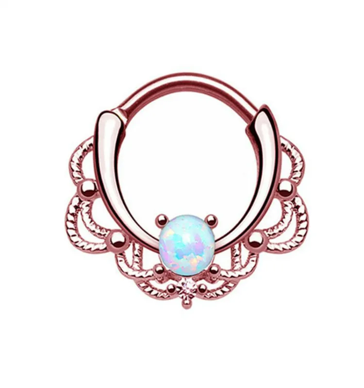 Rose gold nose ring Opal inlaid Indian nose clip piercing jewelry fashion woman nose piercing