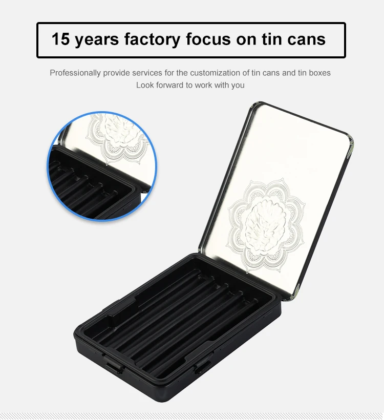 High Quality 118X89x17mm Hinge Way Food Safe Guarantee Hinge Way Cp Certified Food Safe Guarantee Cigar Child Resistant Tin Box