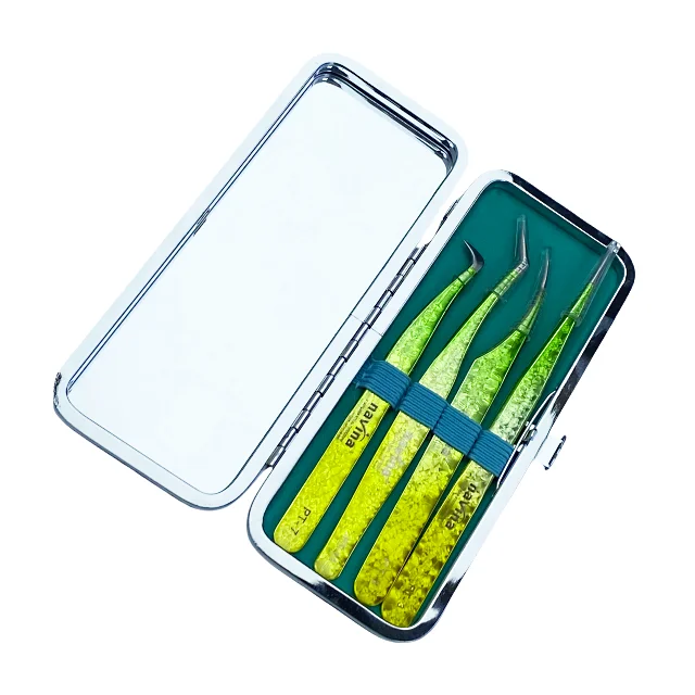 4-Piece Non-Magnetic Stainless Steel Tweezers Set for Manicure & Beauty Tools for False Eyelash Implant Grafting